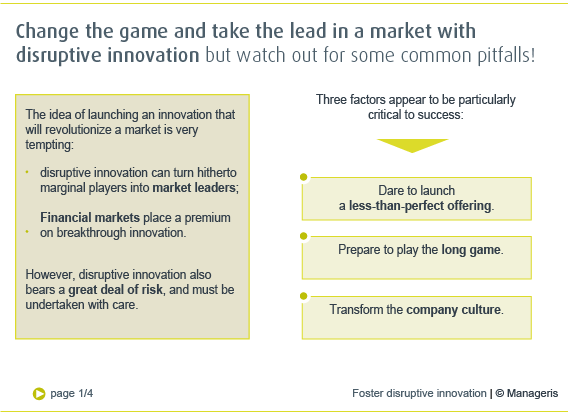 Foster Disruptive Innovation Manageris Synopses